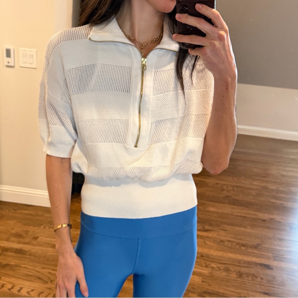 Varley White Half-Zip Knit Top
